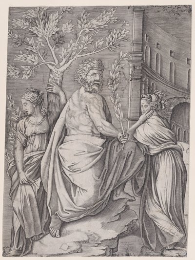 Mannen med en laurbærgren, ca. 1514-36. av Agostino Veneziano
