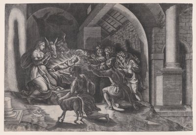Fødselen, datert 1531. av Agostino Veneziano