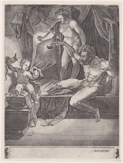 The Young Hercules in His Cradle, datert 1533. av Agostino Veneziano