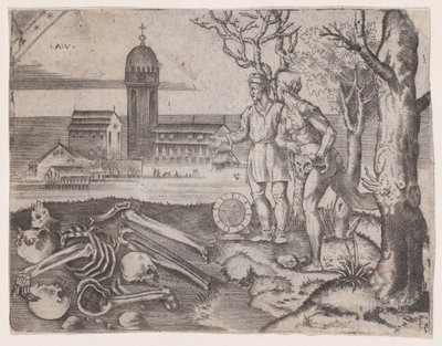 To menn på en kirkegård, ca. 1514-36. av Agostino Veneziano