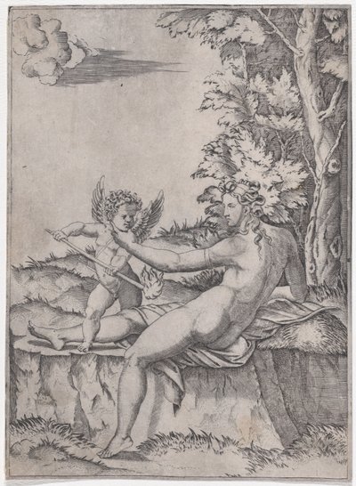 Venus og Eros, ca. 1514-36. av Agostino Veneziano