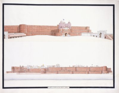 Fortet i Agra, med Delhi-porten, ca. 1815 av Agra School