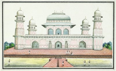Graven til Itimad-Ud-Daula, nær Agra, ca. 1830-tallet (wc, blekk og blyant på papir) av Agra School