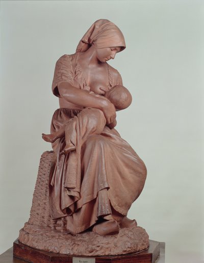 Bondekvinne som ammer et spedbarn, 1873 (terrakotta) (se 183878 for detaljer) av Aime Jules Dalou
