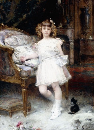 Portrett av Janine Potin med en kattunge, 1904 av Aimé Nicolas Morot