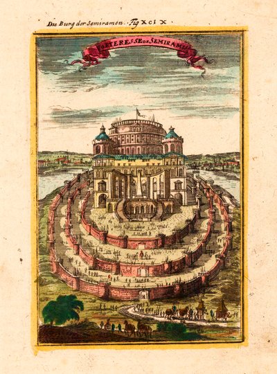 Festningen og de hengende hagene til den legendariske dronningen Semiramis i Babylon - Festningen Semiramis - Kobberstikk og akvarell av Alain Manesson Mallet (1630-1706) av Alain Manesson Mallet