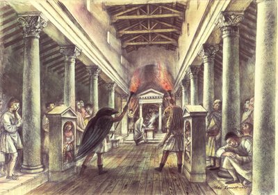 Interiøret i Mithras-tempelet av Alan Ernest Sorrell