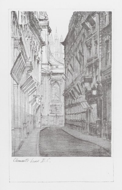 London Lanes: Clement#39;s Lane (litografi) av Alan Stapleton