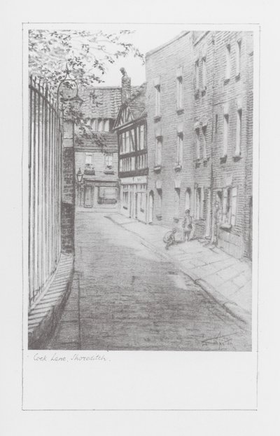 London Lanes: Cock Lane, Shoreditch (litografi) av Alan Stapleton