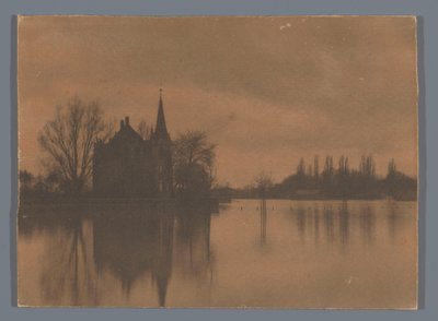 Utsikt over et landsted eller et lite slott ved vannet, Nederland av Alb. Kapteijn (attributed to)