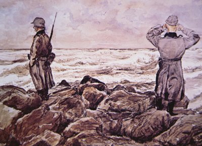 To tyskere på kysten av Frankrike ser mot England på tampen av felttoget i Normandie av Alban (after) Wolf