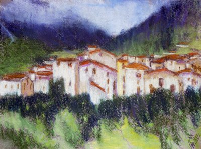Alpelandskap, av Alberico Balbi Valier (1869-1910 ca.), pastell på papir, 24x32 cm. Italia av Alberico Balbi Valier