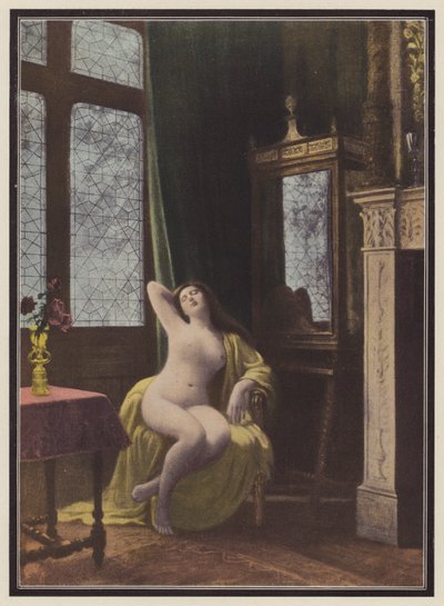 Sovende kvinne (farge litho) av Albert (after) Aublet