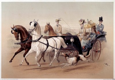A Victoria Car and the horses of Tarbes Trykk av Albert Adam (1833-?) Paris fra 1800-tallet, Musee Carnavalet av Albert Adam