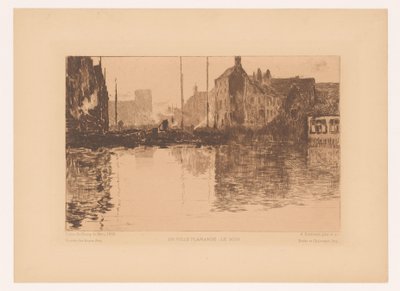 Havneutsikt i Flandern En ville Flamande, le soir (tittel på objekt) av Albert Baertsoen