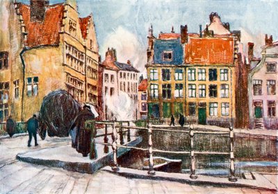 «Pont aux Herbes», Gent (fargelitografi) av Albert Baertsoen