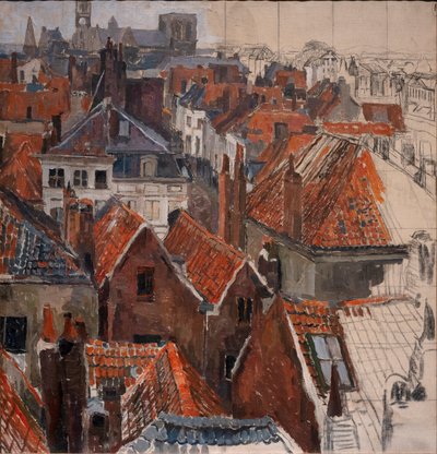 Takene i Gent (uferdig versjon), ca. 1920-22 (olje på lerret) av Albert Baertsoen