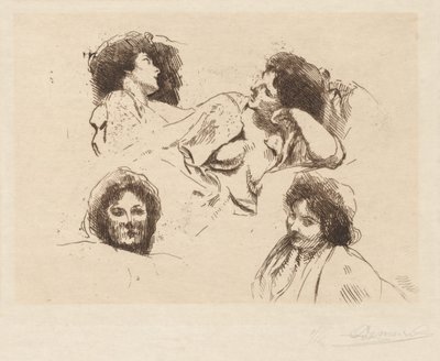 Four Heads of Women: Studie for «The Happy Island» av Albert Besnard