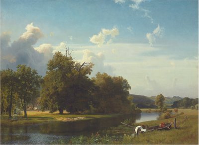 Et elvelandskap, Westfalen, 1855 av Albert Bierstadt