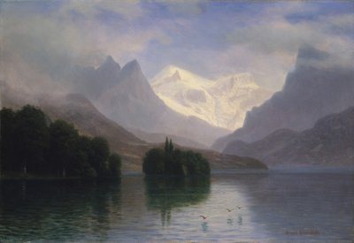 Fjellscene, 1880-90. av Albert Bierstadt