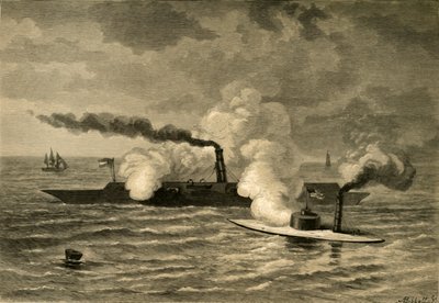 Angrep av monitoren på Merrimack, 1878. av Albert Bobbett