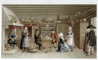 Bretonske kostymer og interiør fra 1800-tallet - i "" Le costume ancien et historique"" av Racinet av Albert Charles August Racinet
