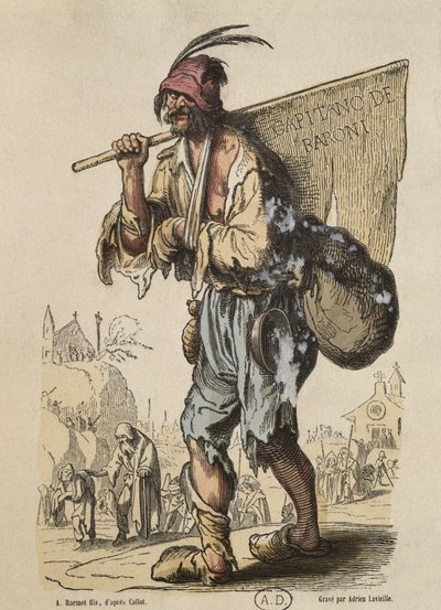 Kaptein av Bohemians, etter Jacques Callot (1592-1635) gravert av Adrien Lavieille (1818-62) (fargegravering) av Albert Charles August Racinet