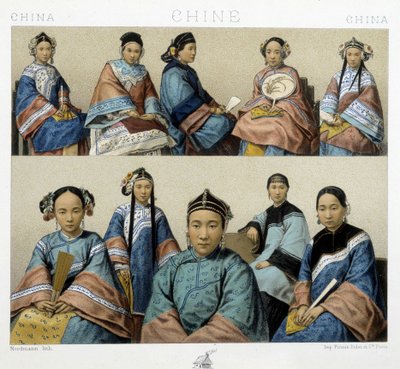Ulike typer kvinner i Kina - i "" Den historiske drakten"" av Racinet av Albert Charles August Racinet
