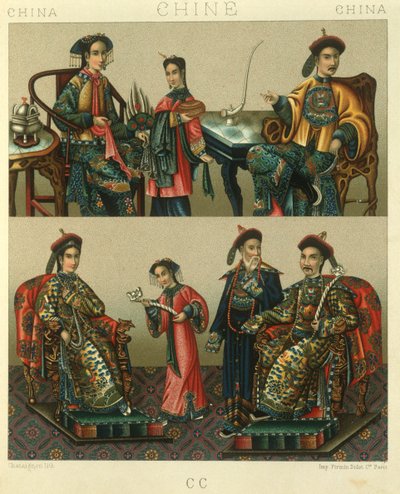 Illustrasjon av den keiserlige familien til Chin; Kina av Albert Charles August Racinet