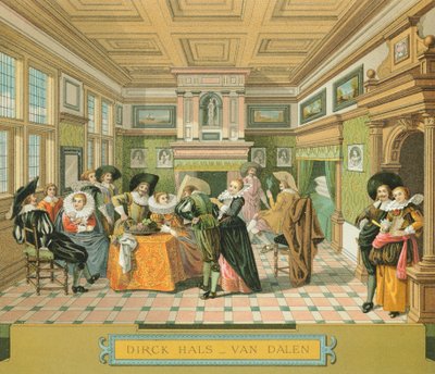 Interiør av nederlandsk noble bolig på 1600-tallet, illustrasjon fra The Complete Costume History av Racinet Auguste av Albert Charles August Racinet