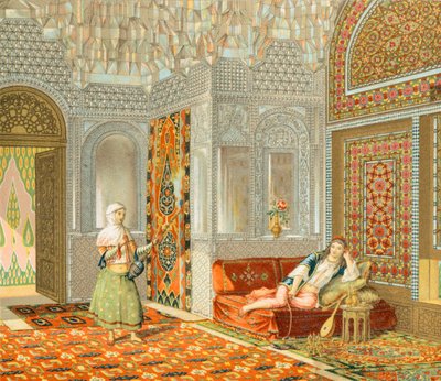 Interiør i et persisk rom, illustrasjon fra Complete Costume History av Auguste Racinet av Albert Charles August Racinet