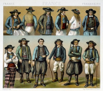 Herrekostymer fra Finistère på 1800-tallet - i ""Le costume ancien et historique"" av Racinet av Albert Charles August Racinet