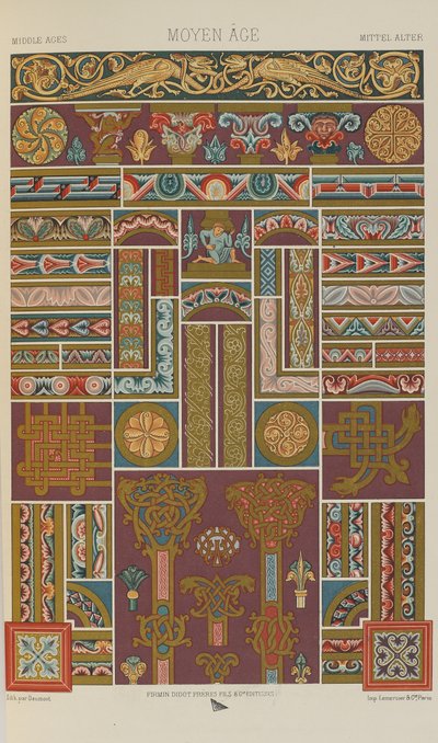 Middelalder, plate 40 fra Polychromatic Ornament: One Hundred Plates in Gold, Silver and Colours, 1873 av Albert Charles August Racinet