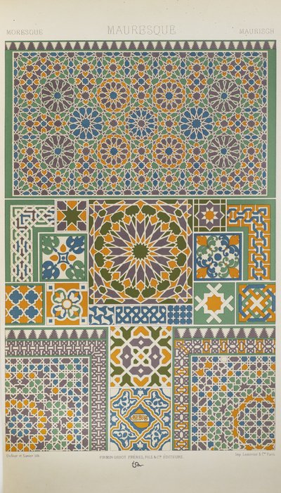 Moorish, plate 29 fra 'Polychromatic Ornament: One Hundred Plates in Gold, Silver and Colours' av Albert Charles August Racinet