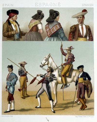 Toreador-kostyme i Spania - i "" Den gamle og historiske drakten"" av Racinet av Albert Charles August Racinet