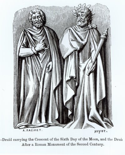 To druider, en som bærer halvmånen til den sjette månedagen, etter et romersk monument fra det andre århundre, illustrasjon fra vitenskap og litteratur i middelalderen og renessansen, skrevet av Albert Charles August Racinet