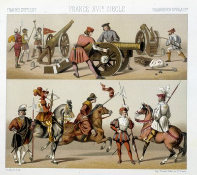 Krigere på 1500-tallet - i "" Den historiske drakten"" av Racinet av Albert Charles August Racinet