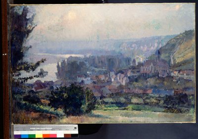 Utsikt over Vetheuil, solnedgang, 1897 av Albert Charles Lebourg
