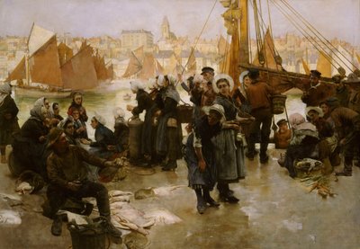 Fiskeflåtens avgang, Boulogne, 1891 av Albert Chevallier Tayler