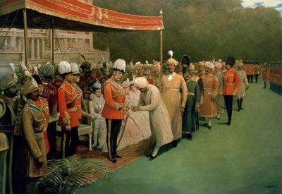 Edward VII mottar Maharajahs og Dignitaries før hans kroning av Albert E. Harris