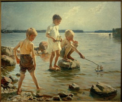 Gutter som leker på kysten av Albert Gustaf Aristides Edelfelt