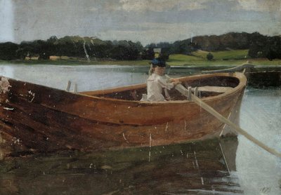 Kunstnerens søster Berta i en robåt, studie av Albert Edelfelt