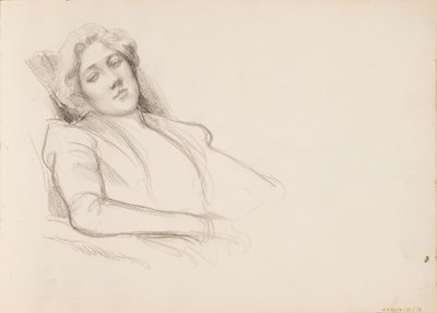 Sittende kvinne, portrett av halv kropp av Albert Edelfelt