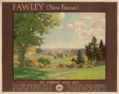 Fawley (New Forest), plakat som annonserer Southern Railway (farge litho) av Albert George Petherbridge