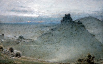 Corfe Castle (penn og blekk med akvarell og kroppsfarge på papir) av Albert Goodwin