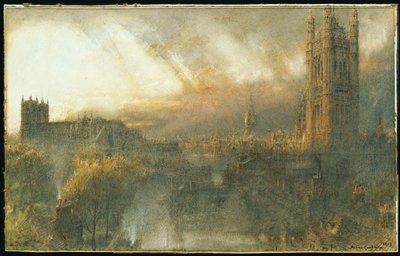 Westminster fra en hustopp, 1915 av Albert Goodwin