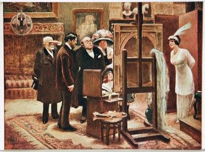 Kunst. Fine Arts. Maler som viser sin kreasjon. Postkort av Alfred Guillaume, Frankrike, ca. 1920 (postkort) av Albert Guillaume