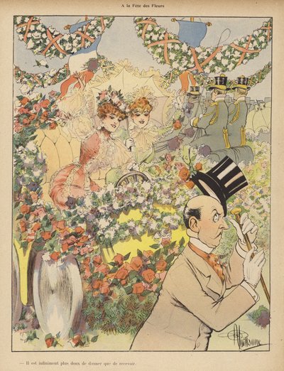 På blomsterfestivalen (farge litho) av Albert Guillaume