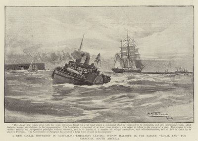 En ny sosial bevegelse i Australia, emigranter som forlater Sydney Harbour i Barque Royal Tar for Paraguay, Sør-Amerika av Albert Henry Fullwood