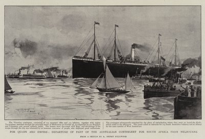 For Queen and Empire, avgang fra en del av den australske kontingenten til Sør-Afrika fra Melbourne av Albert Henry Fullwood